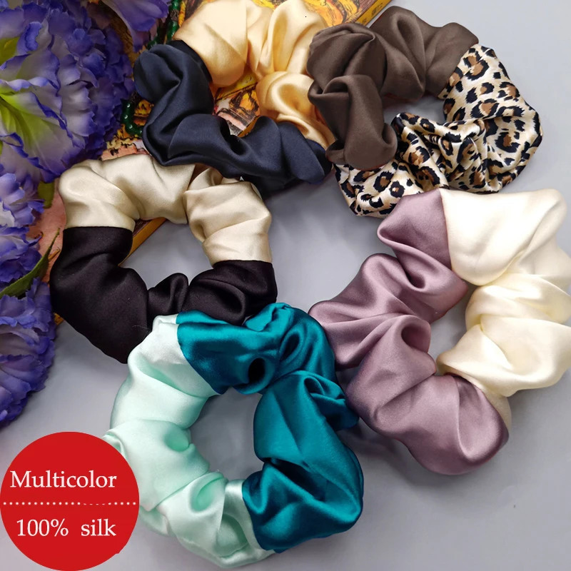 100% pure silk hair band Double color Scrunchies Women Fashion Elegant hair rope lady head flower 250730