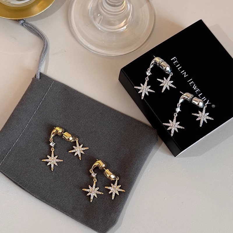 Y2K Sweet And Cool Spicy Girl Zircon Octagonal Star Earrings, Free Shipping, Designer Women's Luxury Jewelry, Personalized Rhinestone Fashion Acc