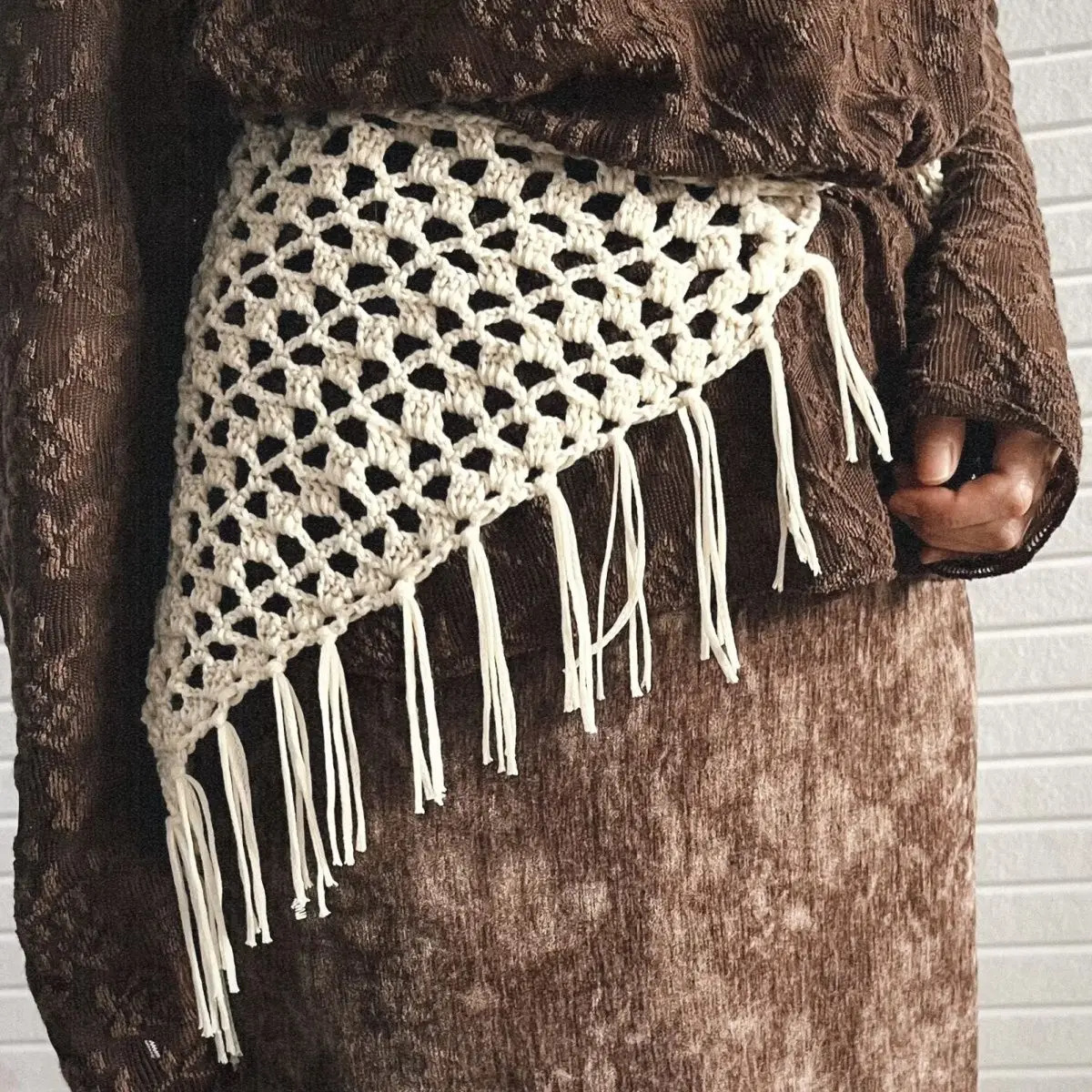 Lady Skirt Korea Ins Weave Triangular Scarf Tie Straps Y2k Fashion Matching Apron Fart Curtain Headscarf Hollowing Out 250806