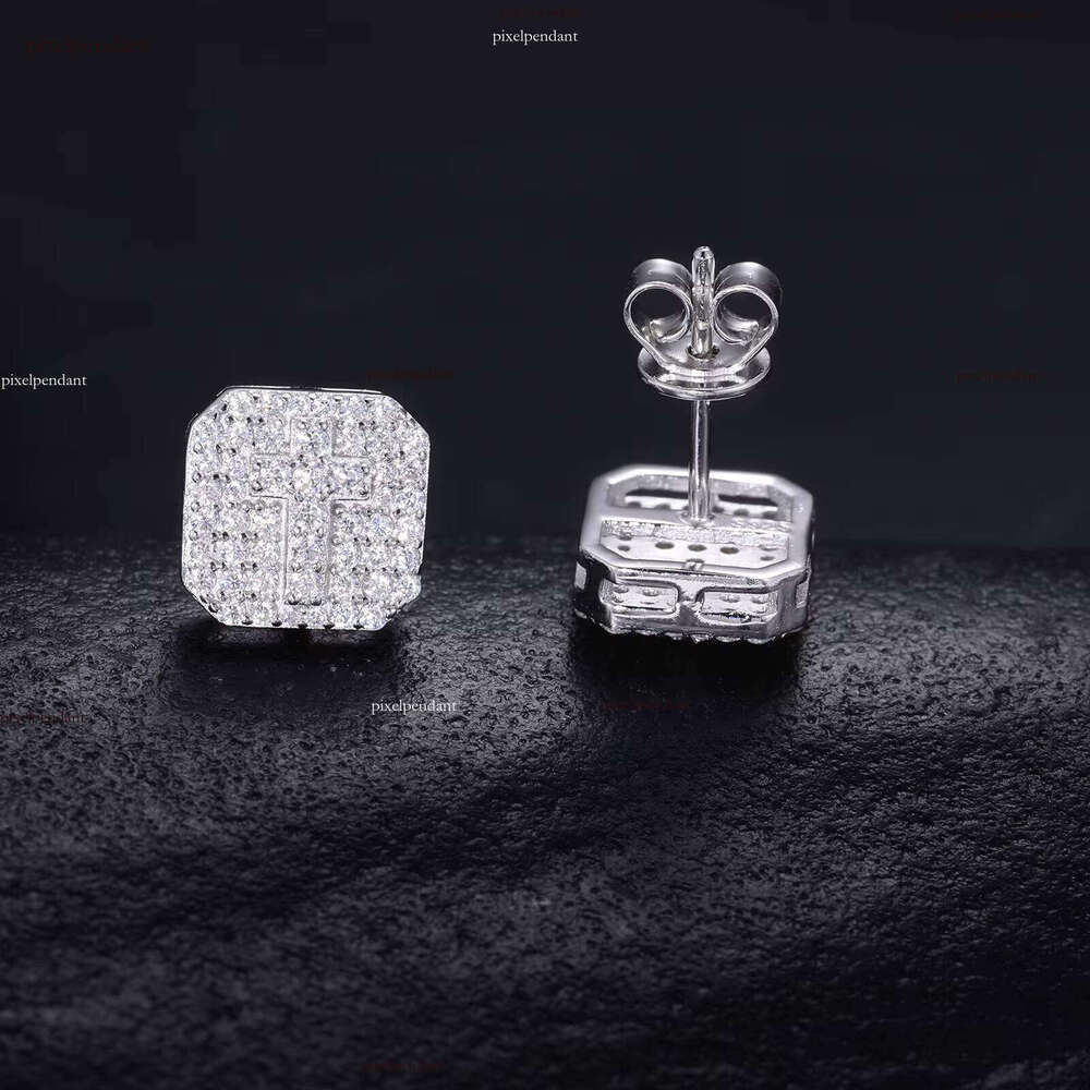 Fashion Waterproof Pure Sier Square Earrings Men's Gift Iced VVS D Moissanite Cross Studs