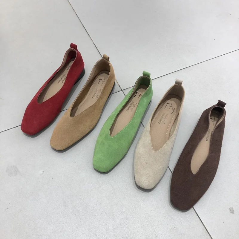 Bailamos Womens Square Toe Vintage Flats Soft Loafers Comfortable Leather Ballet Shoes for Female Dress Shoes Mujer 250731