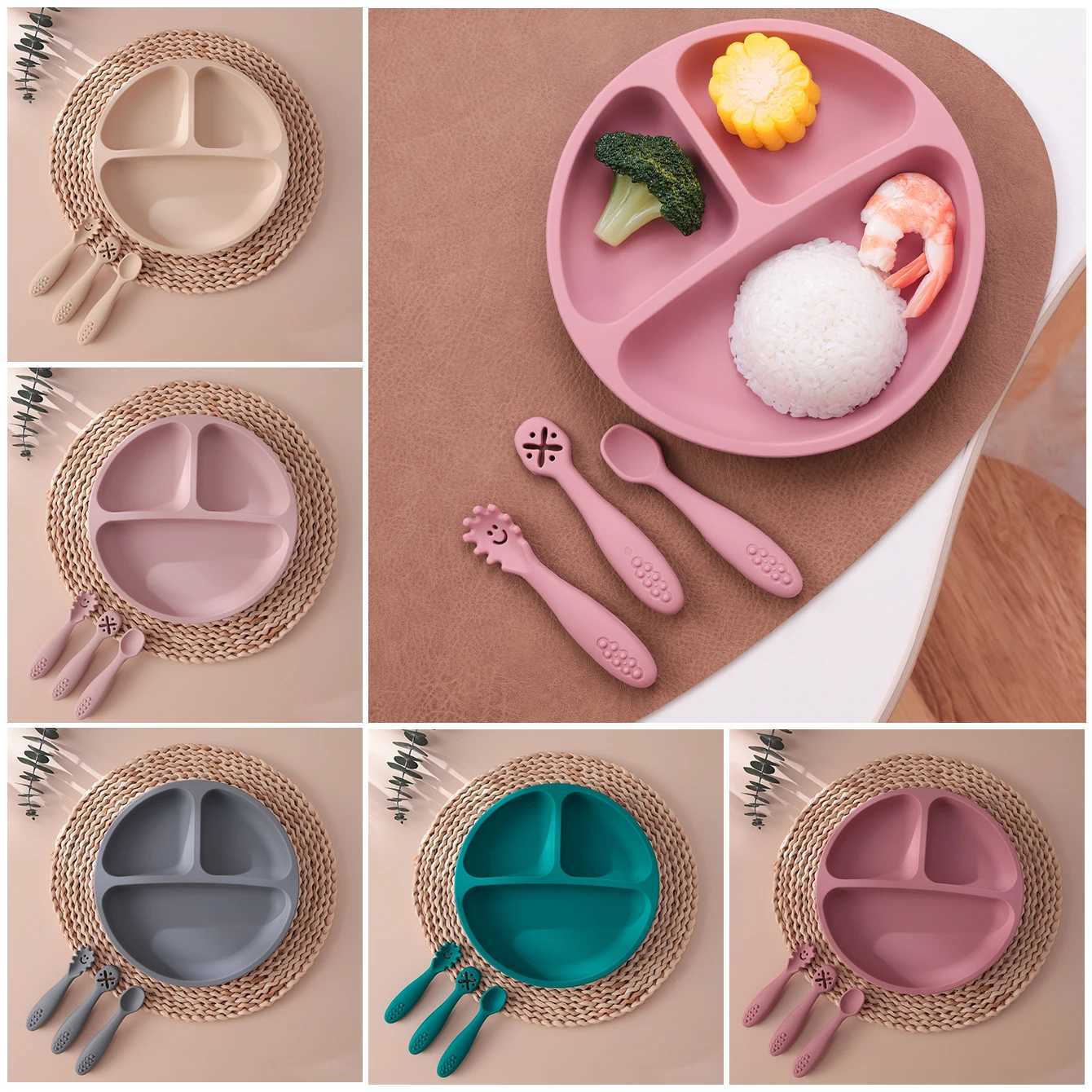 4PCS Silicone Baby Feeding Set BPA Free Suction Plate Training Utensils Easy Clean Toddler Tableware Dish Spoon Fork X250806
