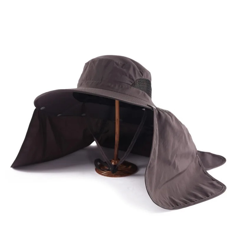 100% Polyester Mens Hat Summer Outdoor Sun Protection Wide Brim Hat Anti-Uv Sun Hat Shawl Removable Mountaineering Fish Hats 250805