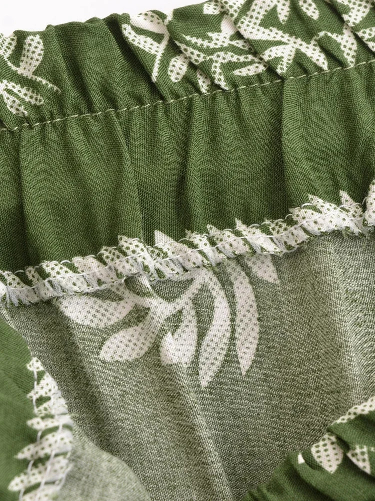 Vintage Chic Women Green Floral Bohemian Wide Leg Pants Lady Elastic Waist Loose Vacation Boho Long Pants Oversize Trousers 250806