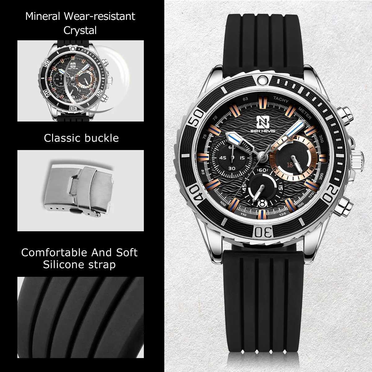 44mm Men Sports Quartz Sile str Wrist install Quartz ment Luxury 30M Diving Men Wrist W250806