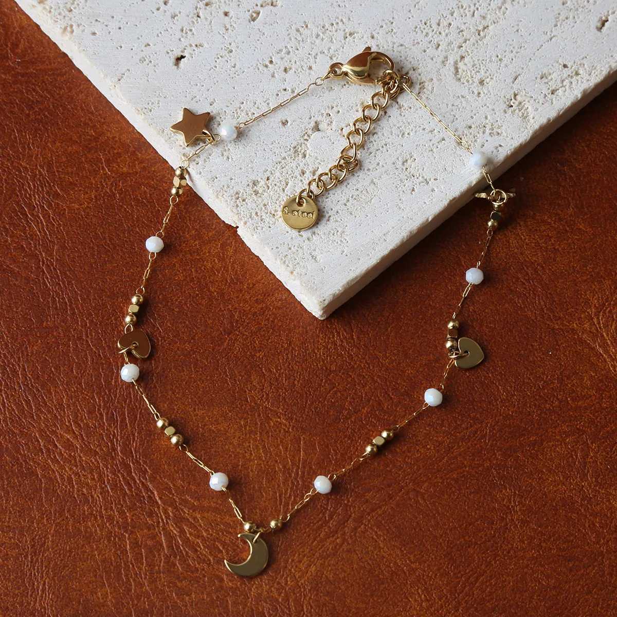 Anklets for Women Summer Beach Accessories Stainless Steel Stone Bead Chain Anklet Gold Color Leg s Bodychain Gifts Y250805