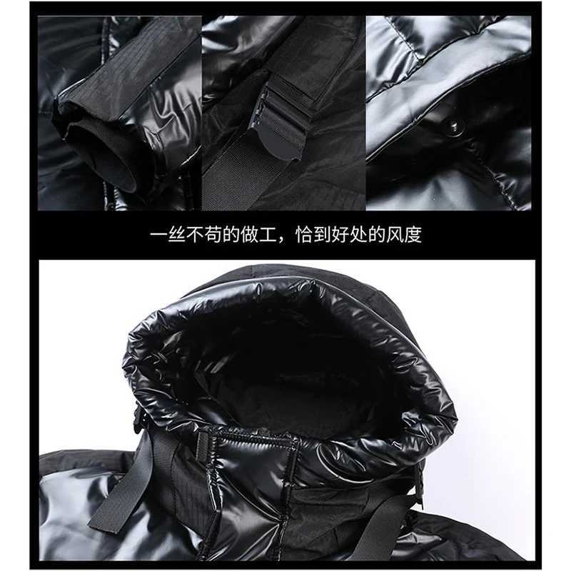 2025 Winter Mens Casual Long-Length Duck Down Jackets Black Color Shiny Warm Puffer Coats Windproof Thick Padded Parkas W250806