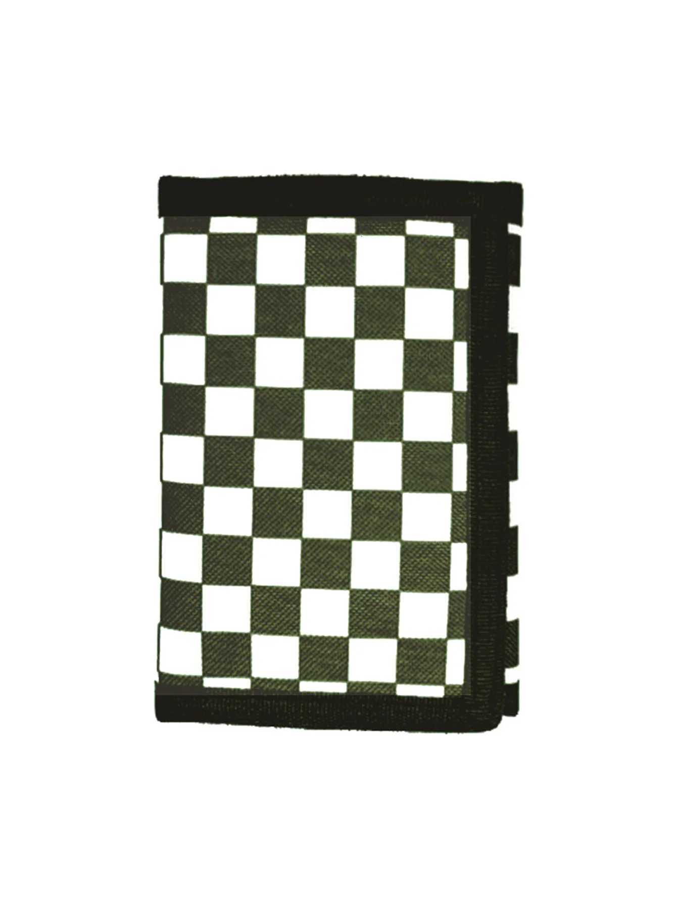Boy and Girl Checkered Print Fold Over Small Wallet Pocket Wallet Small Purse ID Window Tri-Fold Men Wallet Mini Thin LightweightXJ250806