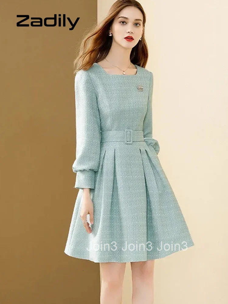 Zadily Spring French Style Long Sleeve A-Line Dress Women Elegant Sashes Solid O Neck Mini Dresses Party Vestidos