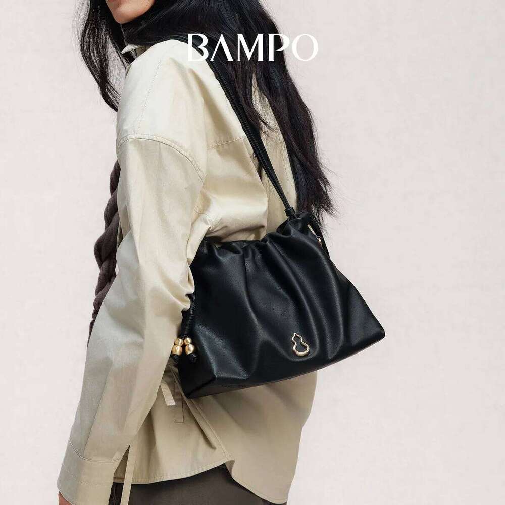 BAMPO 2025 New Fashion ful Cloud Small Size Top Grain Leather Underarm Single Shoulder Garbage Crossbody Bag