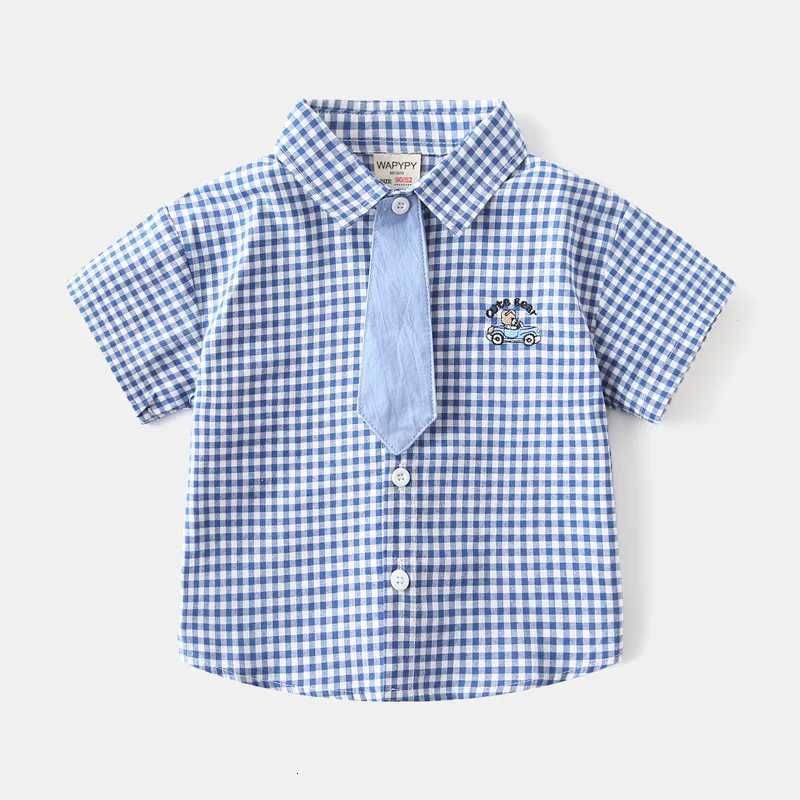 Boys Shirts with Collar 2 to 3 4 5 6 7 Years Summer Cotton Short Sleeve Toddler Boy Clothes White Blue Plaid Kids Uniform Shirt X250806