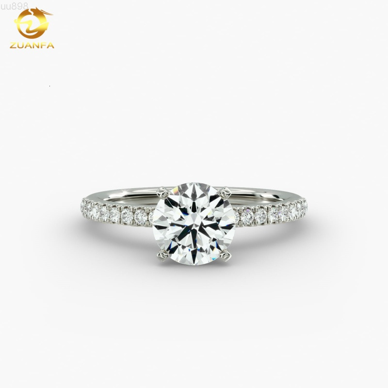 Hot Sale Soild Gold Wedding Gift Riviera Pave Diamond Engagement Ring in 14k White Gold