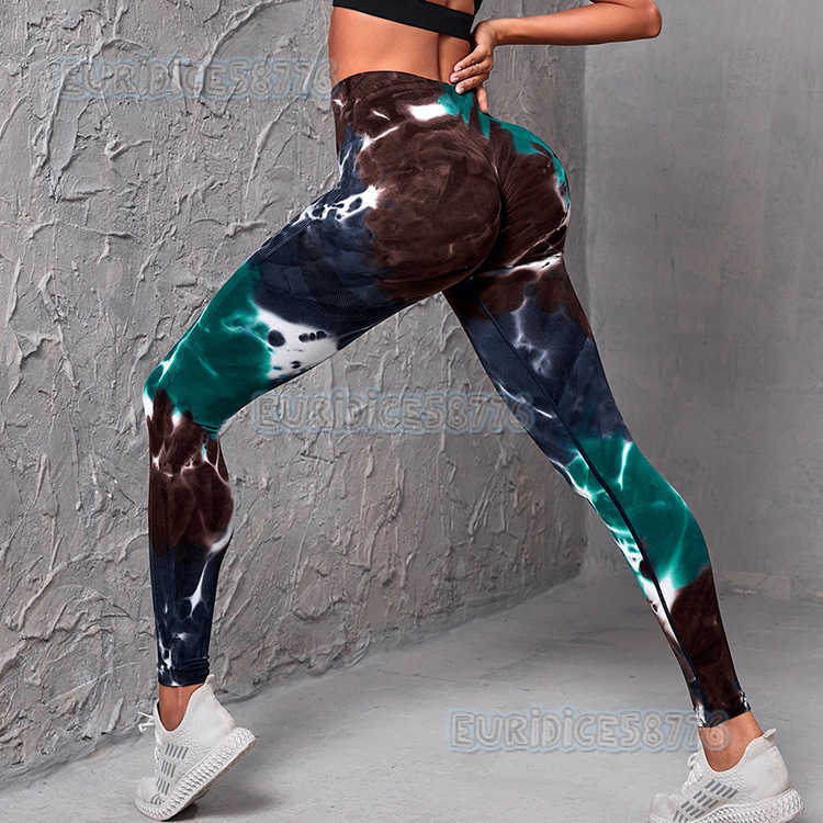 Outdoor Seamless Tie-dye Sports High-waist Tummy Control Butt-lifting Tight Pants for Women Tie-dye Yoga Fitness Pants H250806