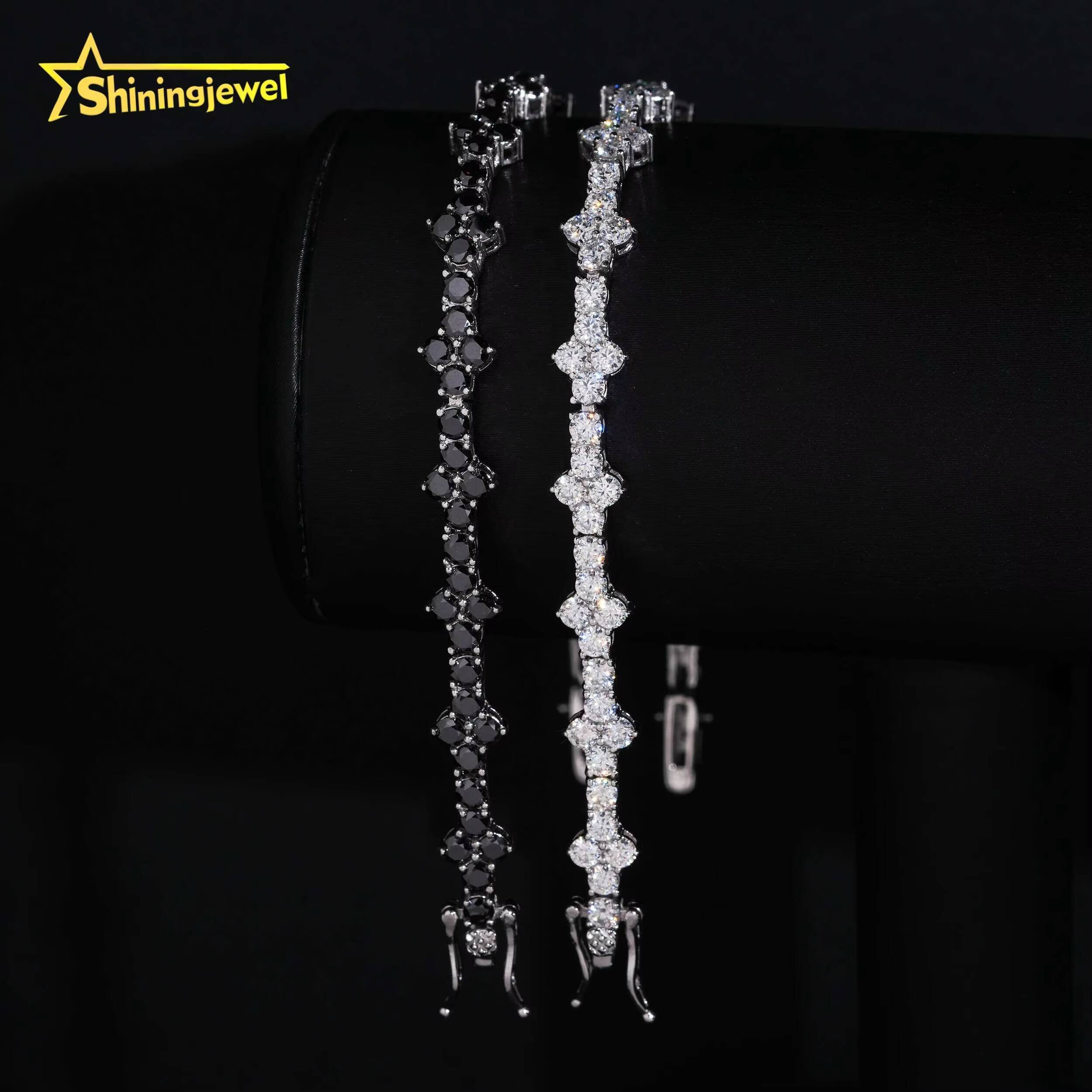 Wholesale Price 925 Silver 3mm Diamond Hip Hop Jewelry Black Moissanite Bracelet Iced Out VVS Moissanite Cross Tennis Chain