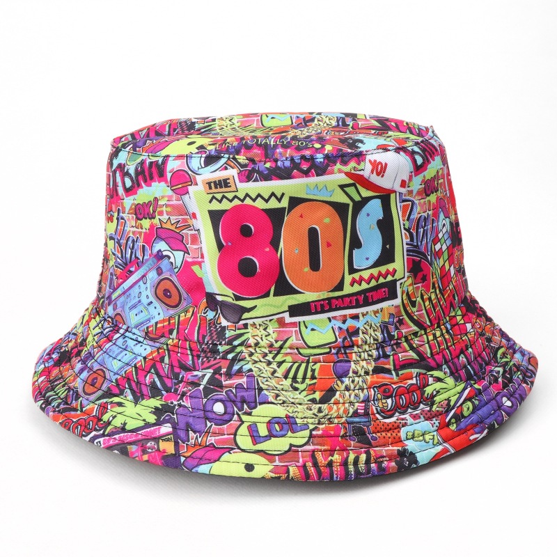 Stage Wear Bucket Hat Fashion Print Fisherman Hats Double Sides Flat Top Panama Caps for Men Women Reversible Outdoor Sun Hats Basin Cap