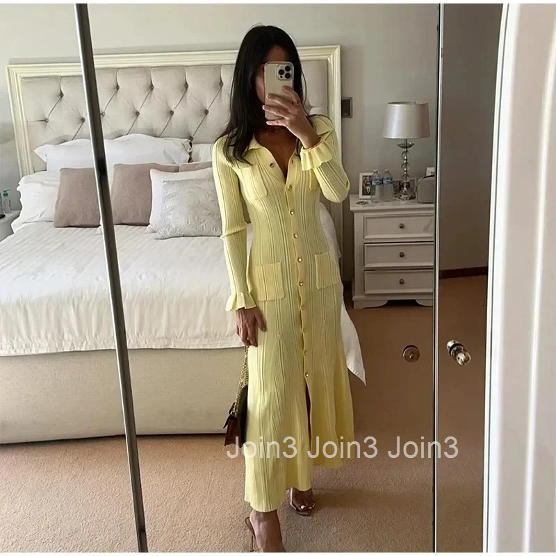 Winter Knitted Dress Women New Long Sleelve Ruffles Single Breasted Long Dresses Female Party Fashion Sweater Vestidos