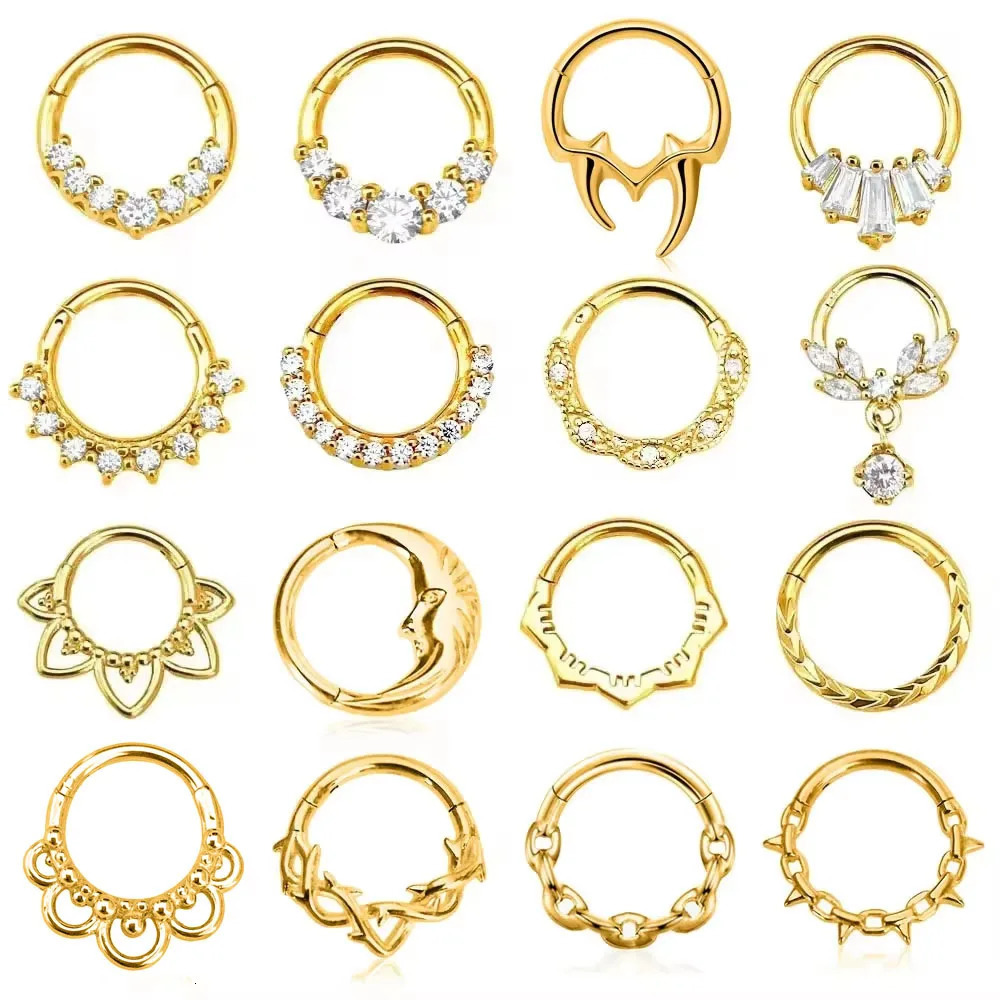 Flower Snake Heart Clicker Septum Piercing Jewelry CZ Zircon Daith Conch Earring Bee Drop Nose Rings 316L Steel 16G 250805