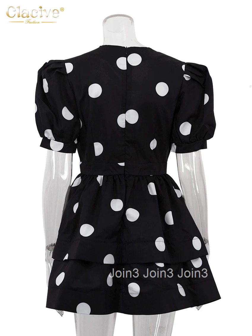 Clacive Sexy Slim Print Womens Dress Summer V-Neck Short Sleeve Mini Dresses Elegant Classic High Waist Pleated Female Dress