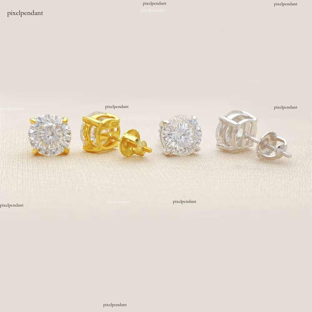 Portuguese Cut Pure Sier White VVS 0.5/1ct Stud Silicon Stone 14k Planted Earrings Fine Jewelry