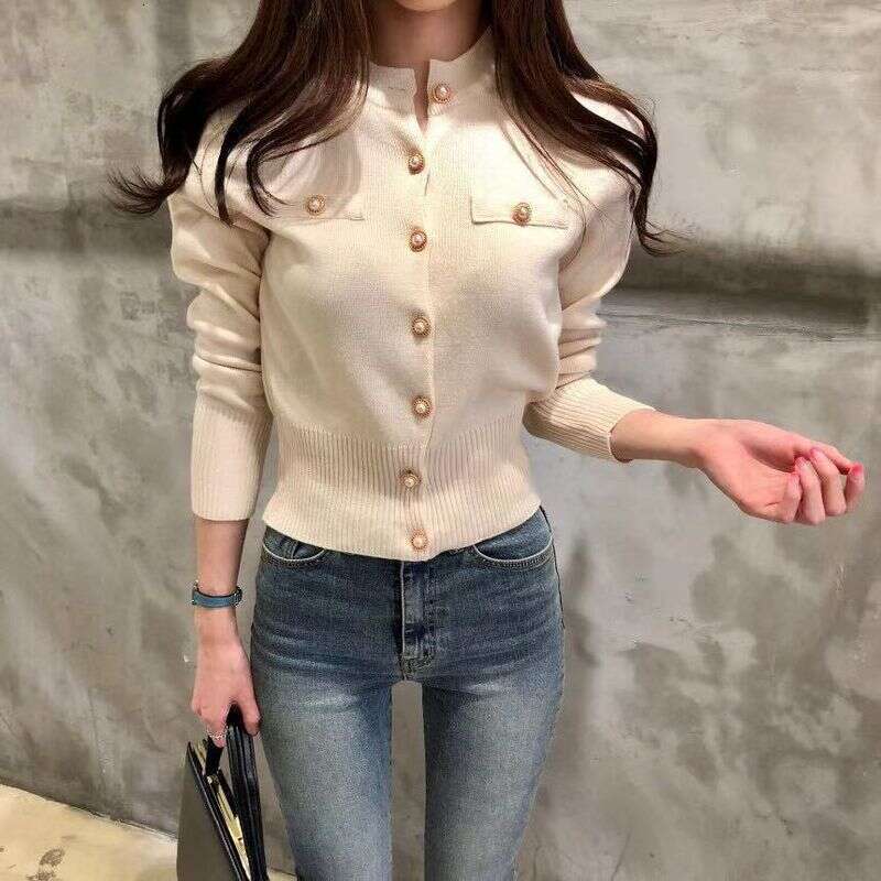 Autumn Long Sleeve Fashion Women Cardigans Sweater Knitted Coat Short Casual Single Breasted Korean Slim Chic Ladies Tops