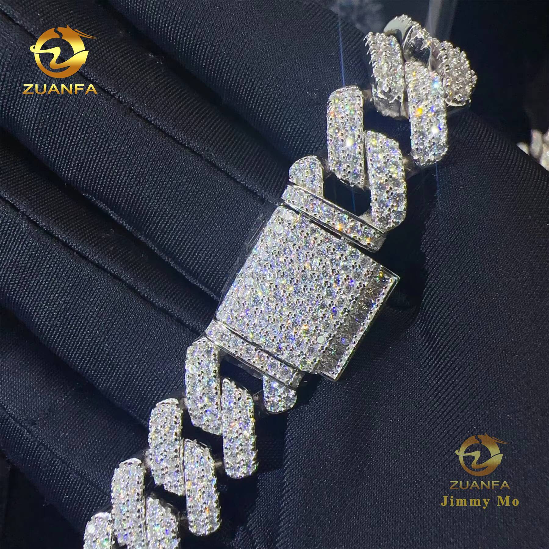 Fire Jewelry Rapper Stylish GRA Certificate 925 Solid Silver 14mm Two Rows Stone Iced Out Hip Hop FL Moissanite Cuban Link Chain