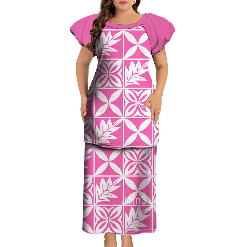 Samoa Club Ladies Puletasi Polynesian Ladies Custom Vintage Print Long Dress Soft Fabric Summer New Elegant WomenS Wear