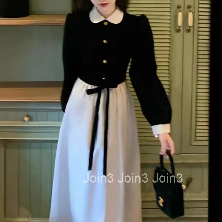 Fall Black Dress Velvet Long Sleeve Women Dress Elegant Tweed Wind Midi Womens Fashion Dresses Women Clothes