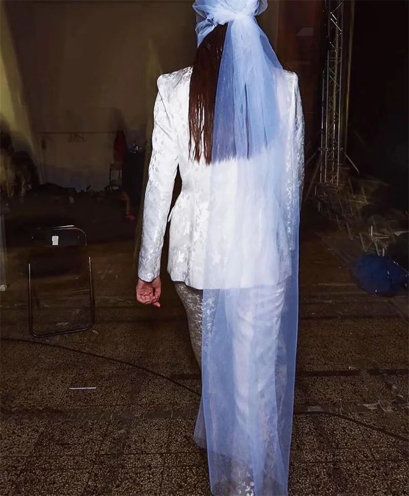 White Jacquard Women Suits Peaked Lapel Jacket Bridal Wedding Tuxedo Formal Party Evening Tailored Made Prom Dress 250806