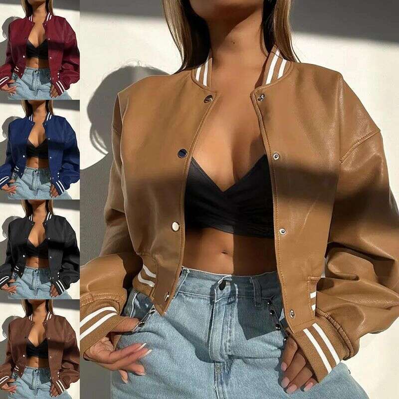 Clothing Autumn and Winter Women's New Long sleeved Motorcycle Fashion PU Leather Small Jacket