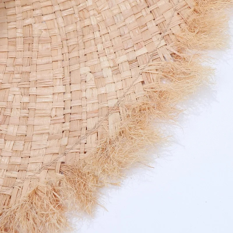 100% Handmade Natural Raffia Hats Women Flat Top Wide Brim Straw Hat Beach Hat Lady Holiday Panama Sun Protection Sun Hat 250805