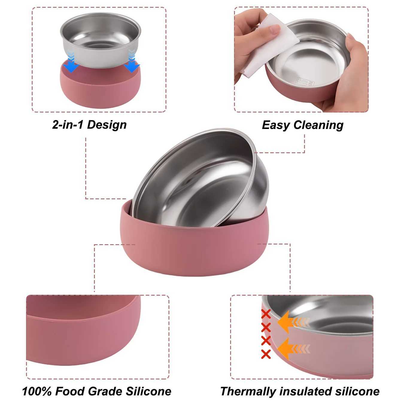 2PCS Baby Stainless Steel Dinner Set Detachable Baby Feeding Bowl Silicone Baby Food Dish Plate BPA Free Childrens Tableware X250806