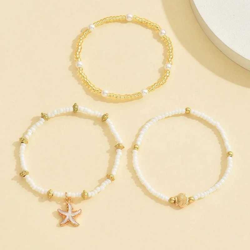 New Summer Bohemian Style Starfish Shell Millet Bead Ankle Chain Three-Layer Set Beachy Elegant Foot Jewelry Accessory Y250805
