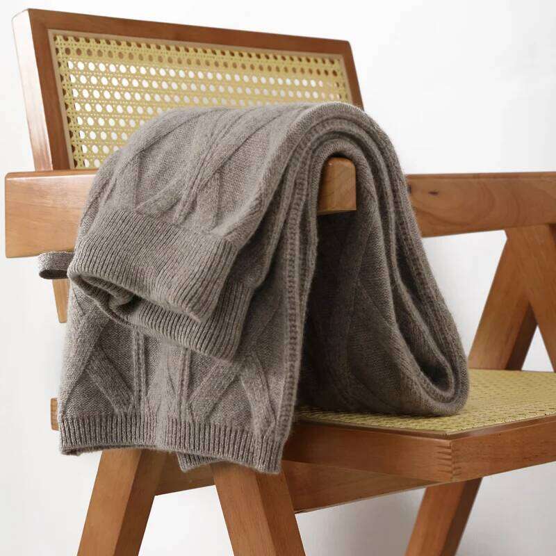 100% Merino Wool Women's Knitted Trousers, Dia Pattern, Warm, Thickened, Wide-Leg Pants, 2024 Autumn And Winter New Style 250806