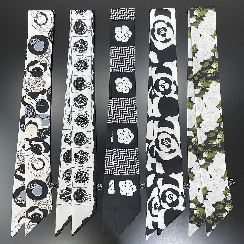 90x5cm Designer Silk Scarf New Black White Long Scarf Decor Print Versatile Hair Ribbon Neck Band Gift Present for Women Fashion Accessory