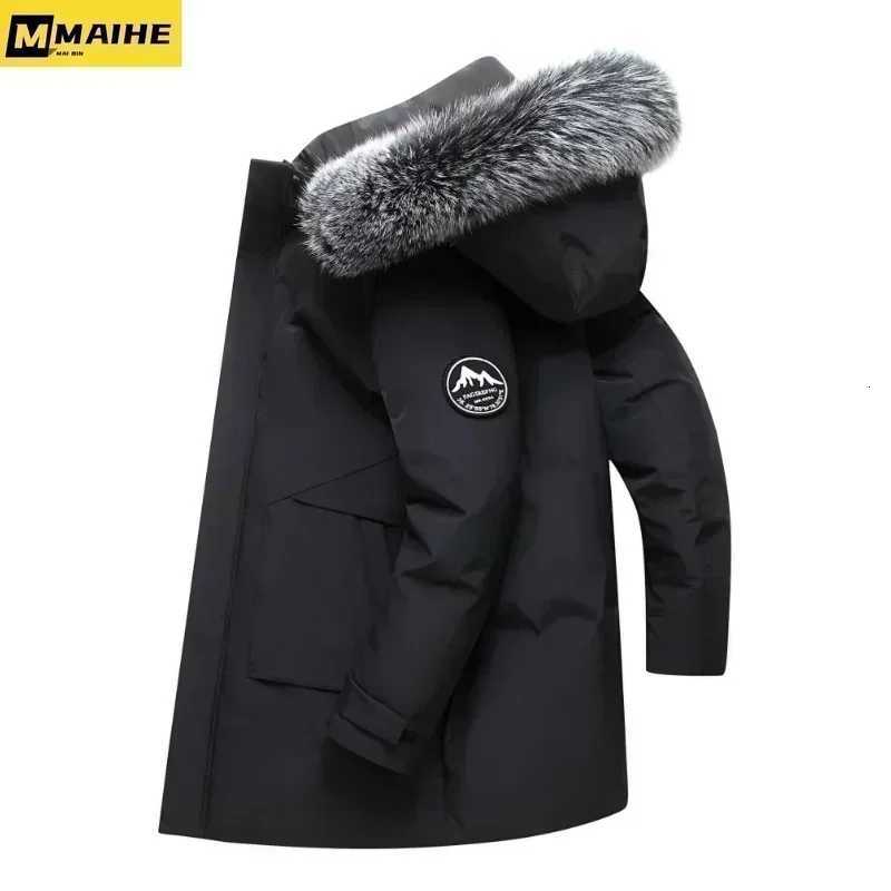 2024 Winter Long Down Jacket For Mens Brand Casual Fur Collar Hooded White Duck Down Warm Coat For Mens Clothing Winter Jacket W250806