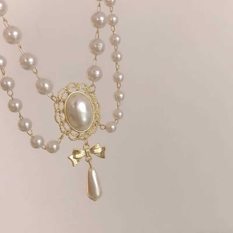 Luxury Imitation Pearl Necklace for Women Elegant Bowknot Pendant Fashion Wedding Bridal Jewelry Accessories Y250805