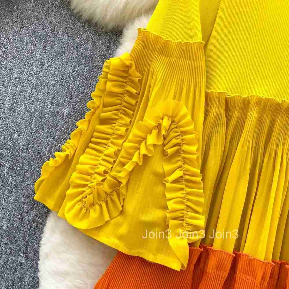 French Retro Elegant O Neck Flare Sleeve Chic Gradient Fairy A-line Dress Holiday Womens Fashion Summer Vest Sweet Clothing