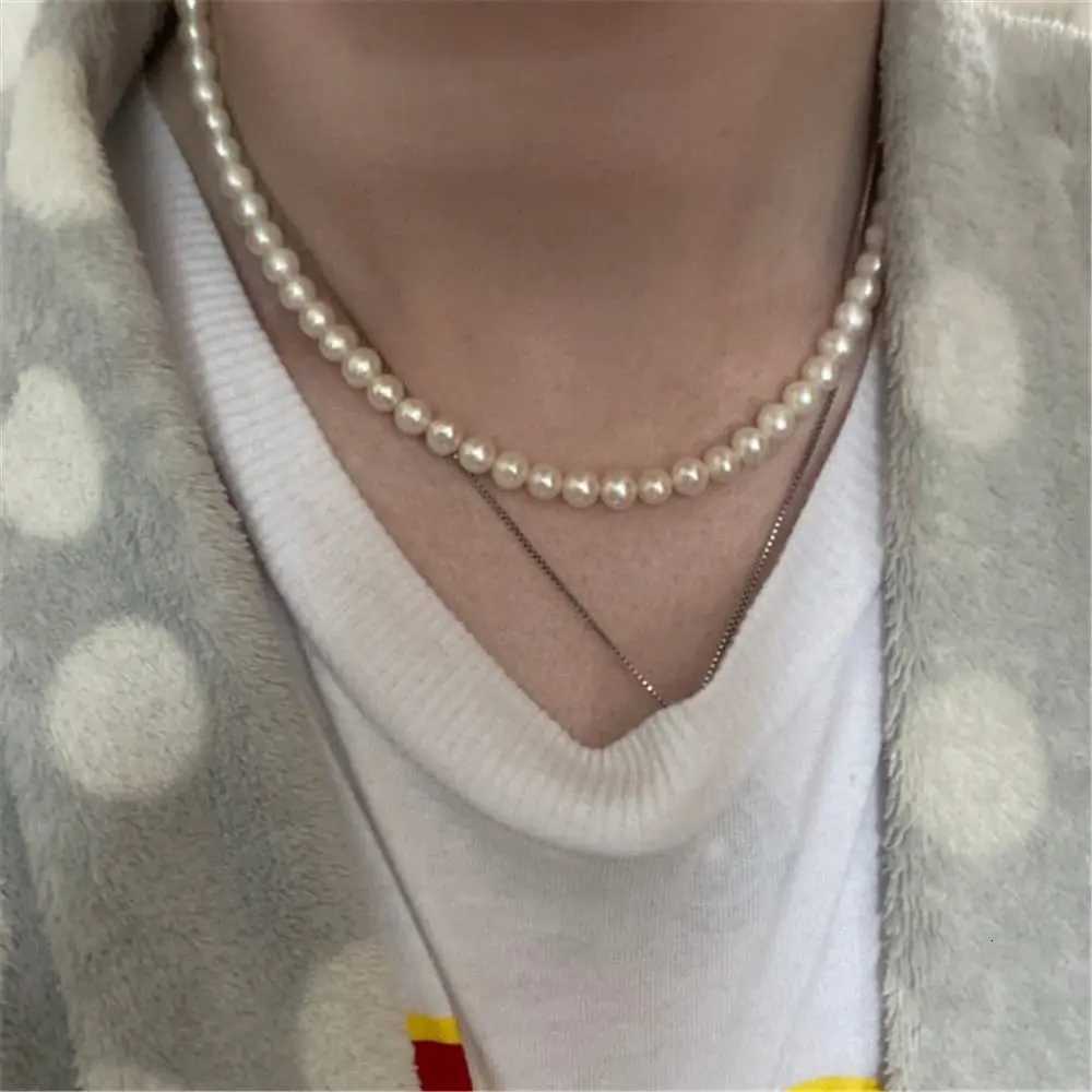 Pearl Necklace Men Simple Handmade Strand Bead Necklace 2022 New Trendy Men Jewelry for Women Girls Wedding Banquet Necklaces Y250805