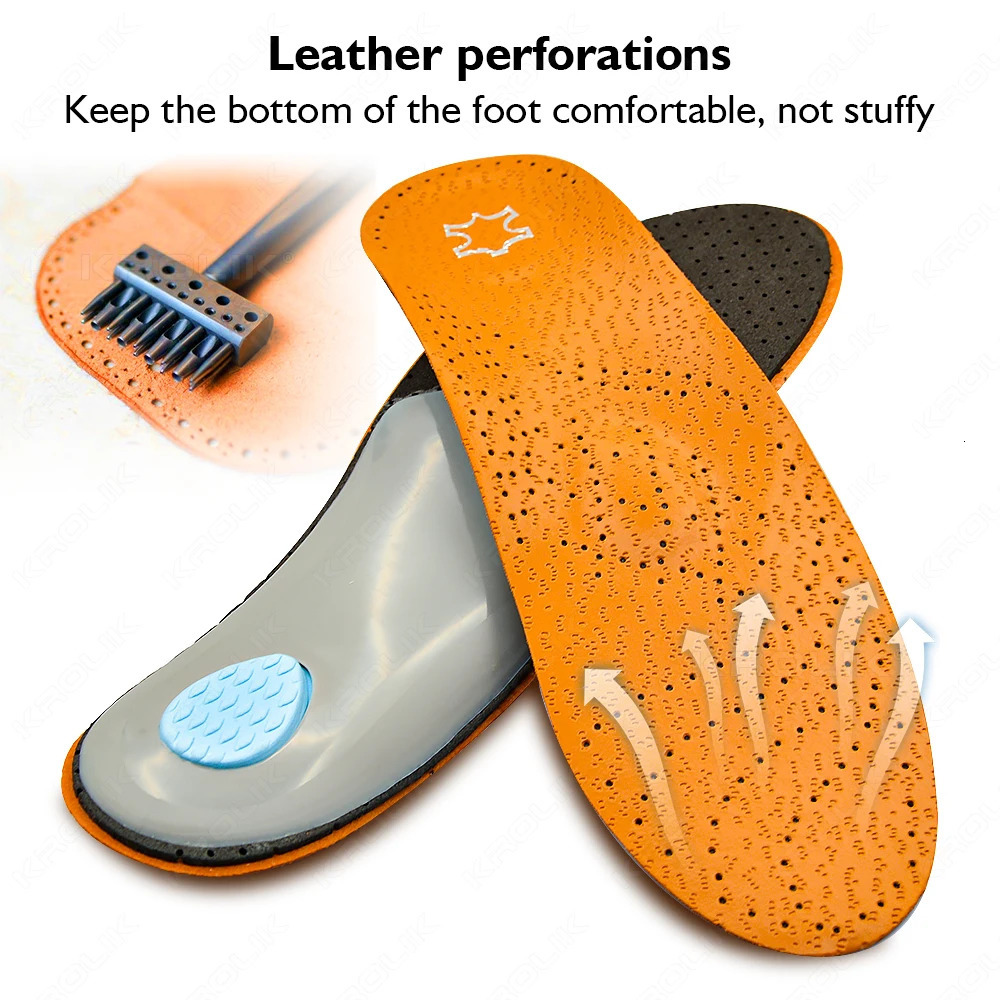 Leather Orthopedic Insole Ortic Arch Support Instep Flat Foot Shoe Pad PU Latex bacterial Active Carbon Foot Care Unisex 250805