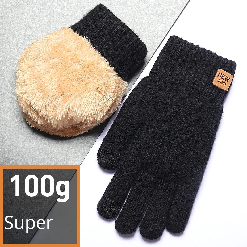 Wholesale Fleece Lined Fashion Warm Black Cable Knitted Winter Touch Screen Gloves 250806