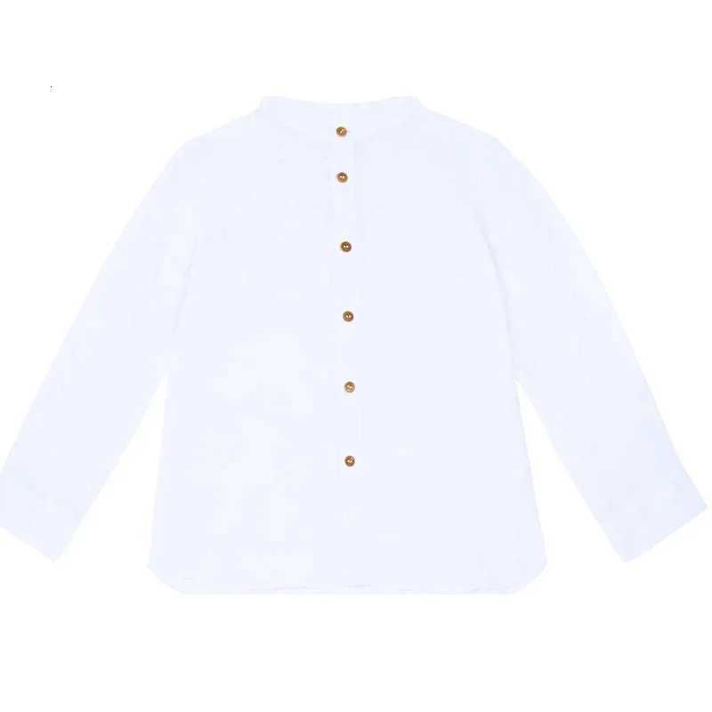 Boys White Linen Shirt 2025 Spring New Childrens Stand-Up Collar Buttons Daily Casual Cotton And Linen Long-Sleeved Shirts X250806