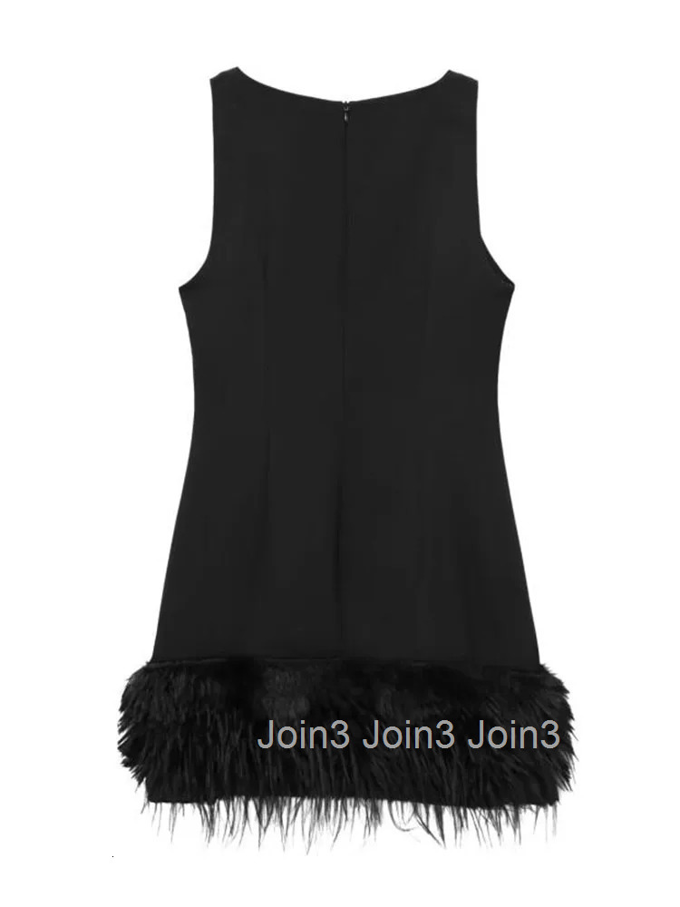 TFMLN New Elegant Women Feathers Mini Dresses Sexy Slim Sleeveless Chic Party Dress Fashion Back Zipper Dress