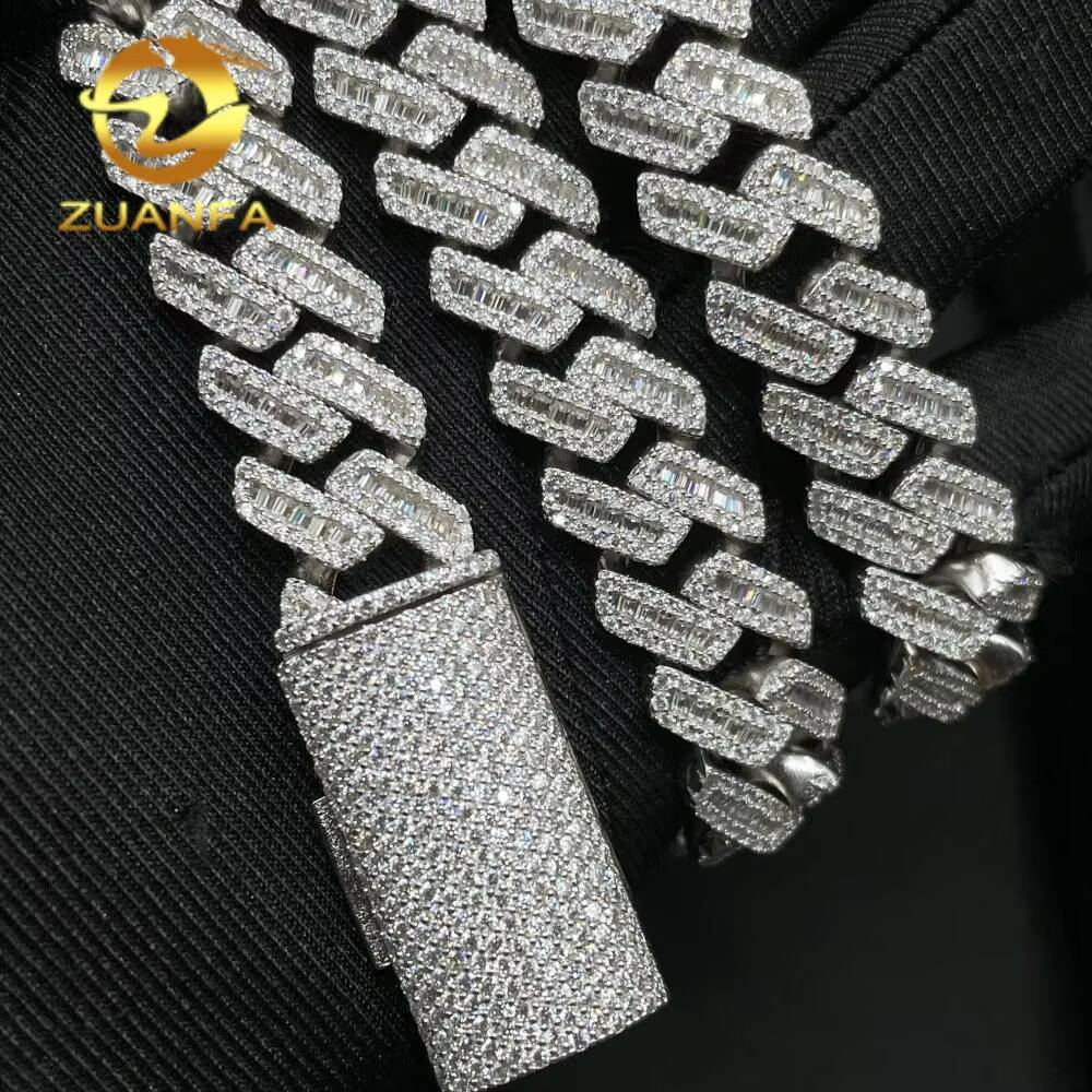 High Quality Hip Hop Jewelry Box Clasp S925 12mm Iced Out Hip Hop VVS Baguette Moissanite Diamond Miami Cuban Link for Men