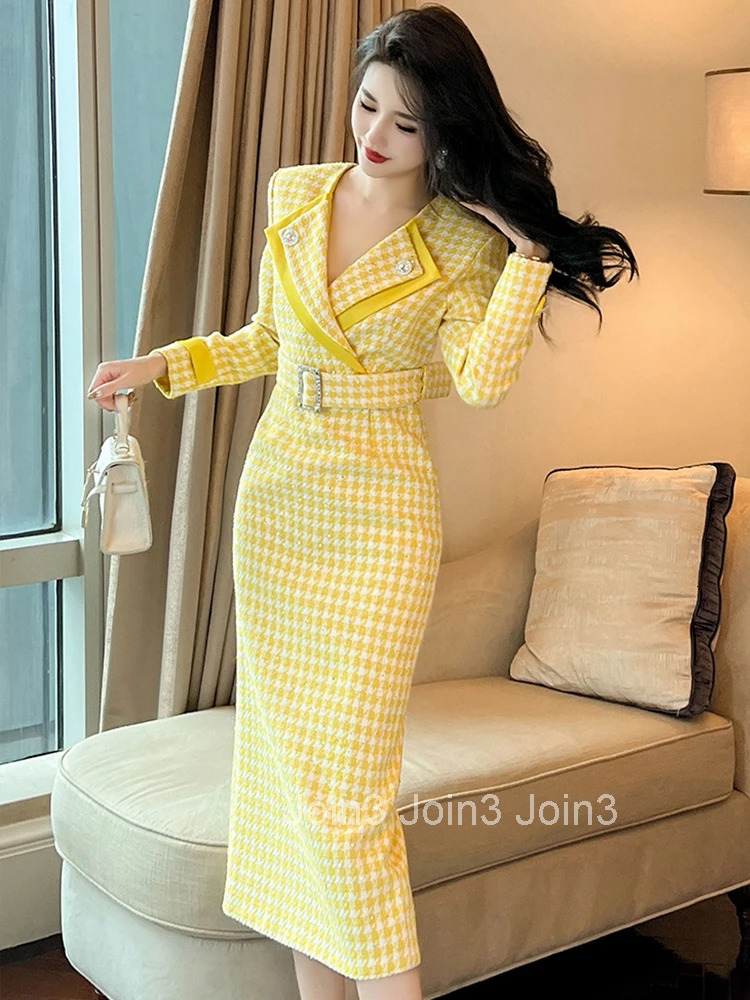 New Ladies Vintage Formal Pencil Long Dresses Women Clothing Elegant Office Commute V-Neck Belt Slim Dress Robe Mujer Vestidos