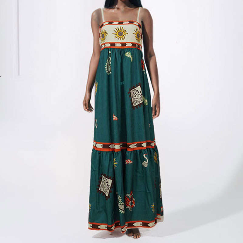 Women's Summer New Fashion Elegant Printed Flared Strap Dress B5