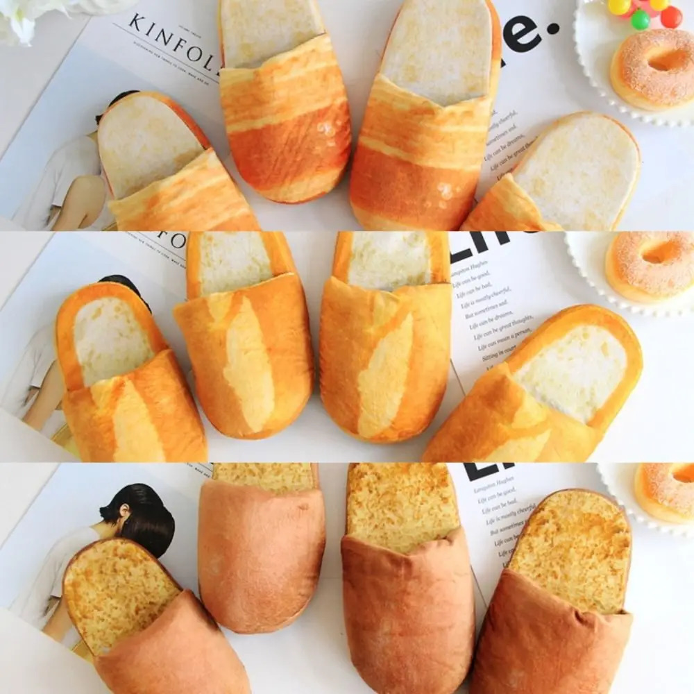 Creative Simulation Bread Slippers Soft Bottom Funny Plush French Bread Slippers Thick Sole Shoes 3D Bread Slides Bedroom 250731