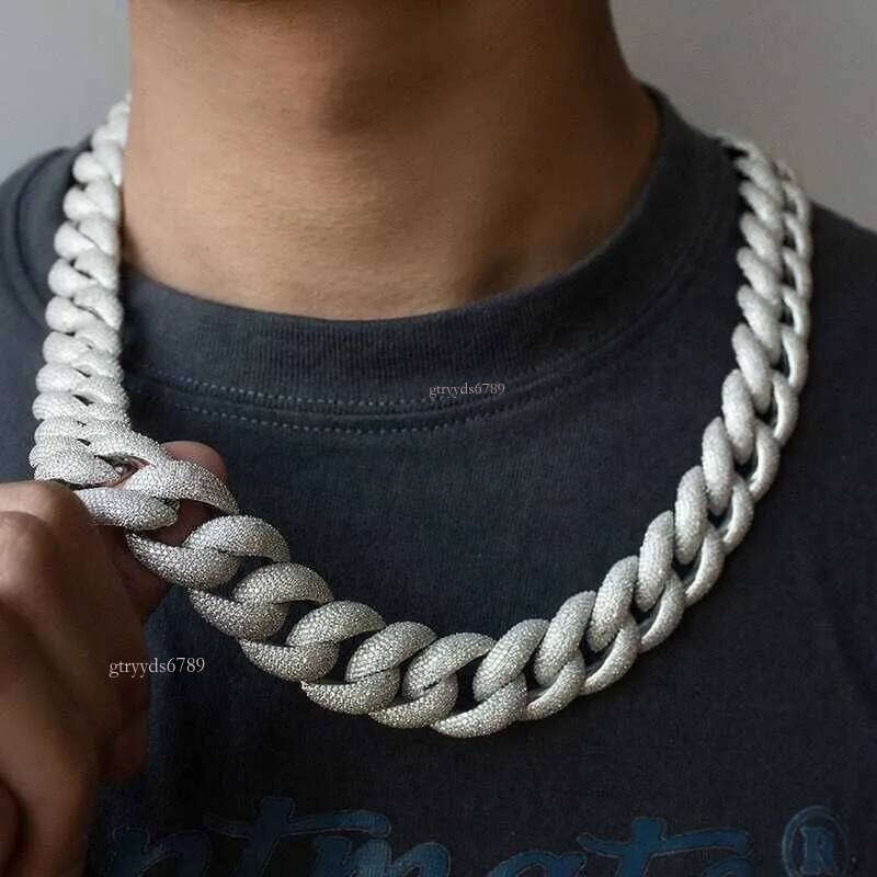 Passed the 100% diamond testSenior Designer Necklace20mm Moissanite Iced Out Dia Sterling Sier Necklace Miami Cuban Link Chain