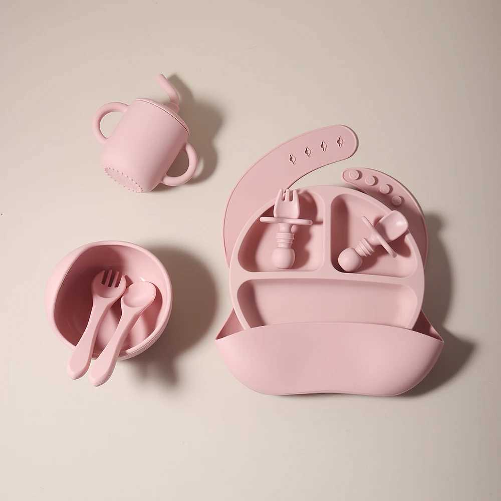 8pcs Silicone Baby Feeding Set Childrens Dishes Set Baby Silicone Tableware Set with Suction Plate and Bowl X250806