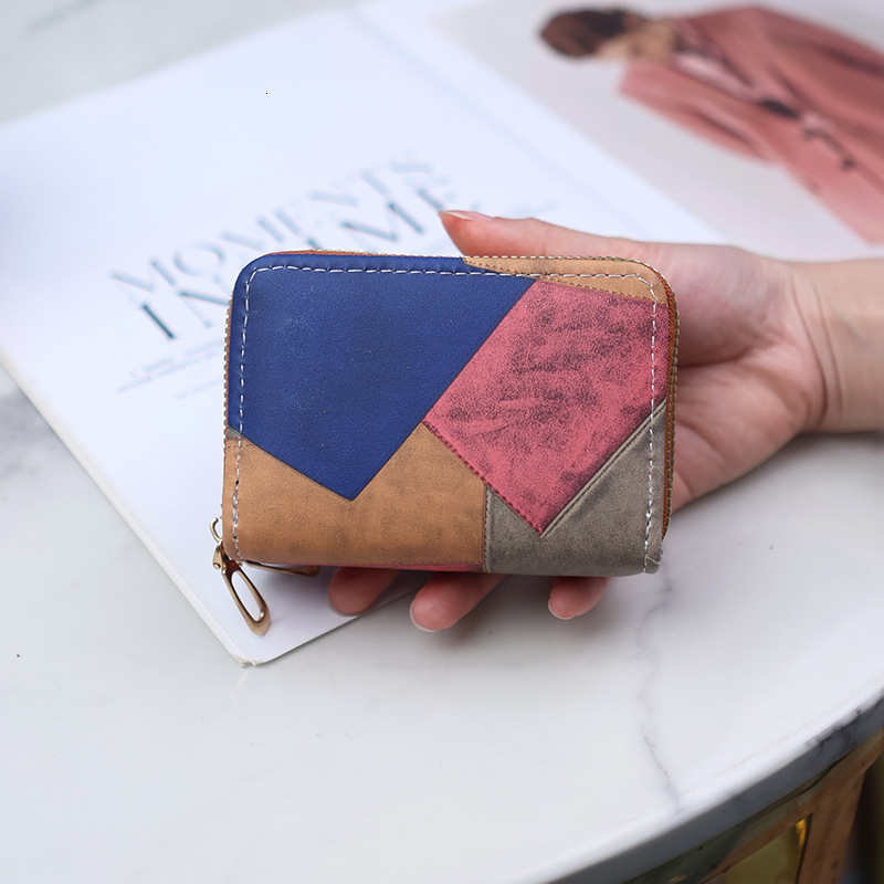 New Double Zipper Accordion Card Holder Color Block Multifunctional Short Wallet Multi-Card Slot Coin Purse