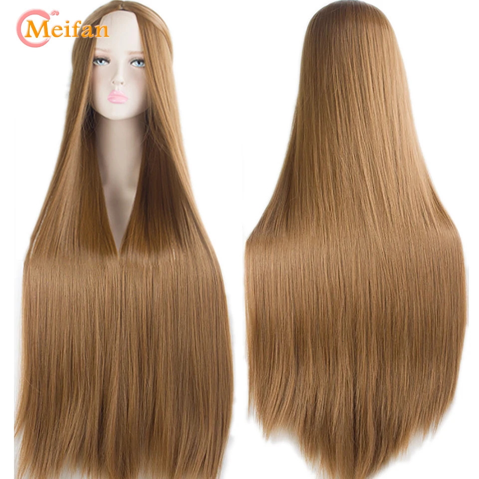 MEIFAN Synthetic Lolita Cosplay Wig Blonde Blue Red Pink Green Purple Hair for Cosplay Party 100CM Long Straight Wigs for Women 250805